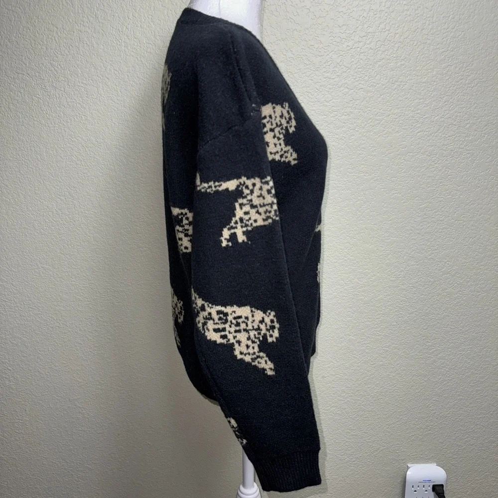 Leopard Jaguar Sweater Women's M Black Tan Jacquard Knit Indy Sleaze Mob Wife